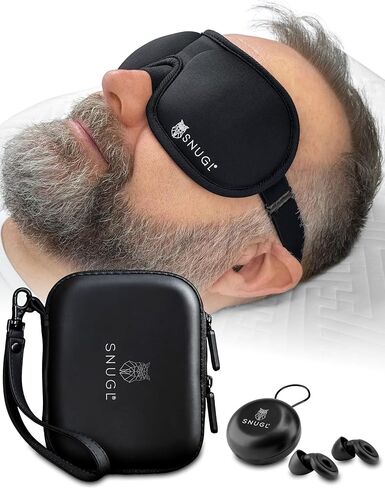 SNUGL Complete Travel Comfort Set - 100% Light-Blocking Eye Mask & Noise-Cancelling Earplugs - Includes Multi-Compartment Storage Case | 3 Ear Tip Sizes - Sleek Black in Saudi Arabia