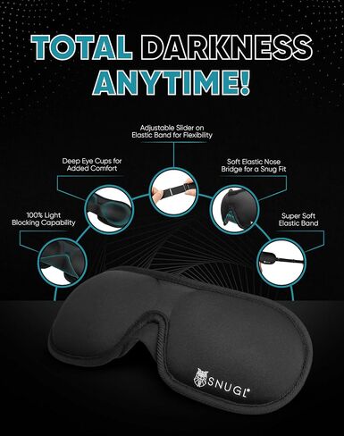 SNUGL Complete Travel Comfort Set - 100% Light-Blocking Eye Mask & Noise-Cancelling Earplugs - Includes Multi-Compartment Storage Case | 3 Ear Tip Sizes - Sleek Black in Saudi Arabia