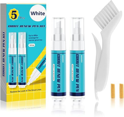 NADAMOO Grout Renew Pen White, 2 Large Size 20ml Paint Pens, Grout Shine Touch Up Repair Marker Tile Gap Coating- Restore Grout Line, with 2 Replacement Nibs and 1 Cleaning Brush in Kuwait