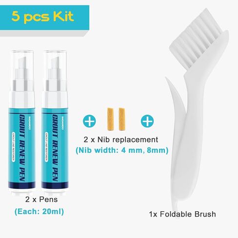 NADAMOO Grout Renew Pen White, 2 Large Size 20ml Paint Pens, Grout Shine Touch Up Repair Marker Tile Gap Coating- Restore Grout Line, with 2 Replacement Nibs and 1 Cleaning Brush in Kuwait