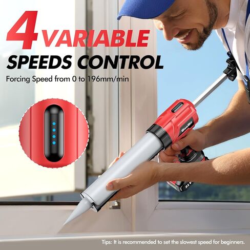Seesii Cordless Caulking Gun, 20V 4 Adjustable Speed Electric Caulk Gun & Adhesive Gun Kit w/ 2000mAh Rechargeable Battery & Charger, 10oz/300ml Battery Caulk Gun for Filling, Sealing,Labor Saving in Saudi Arabia