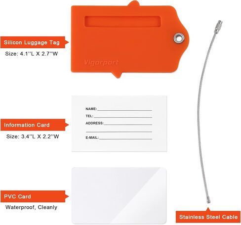 علامات الأمتعة Vigorport مع بطاقة هوية الاسم، 4 عبوات من الجلد و3 عبوات من السيليكون، أفضل ملحقات السفر لتحديد الأمتعة/الحقيبة in Kuwait