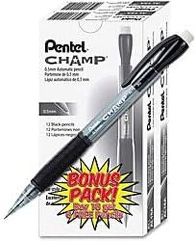 Pentel Champ Mechanical Pencils - HB Lead - 0.5 mm Lead Diameter - Refillable - Black Lead - Black Barrel - 24 / Pack in Saudi Arabia