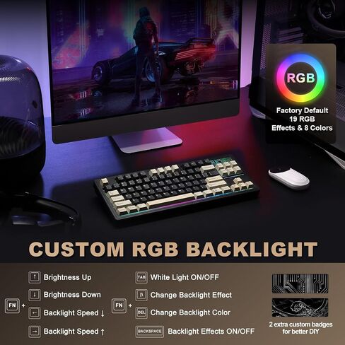 YUNZII YZ87 75% Gasket Mechanical Keyboard,TKL Wireless Hot Swappable Bluetooth Gaming Keyboard with 4-Layer Padding,BT5.0/2.4Ghz/Type-C NKRO RGB Keyboard for Linux/Win/Mac(Black,Milk Switch) in Saudi Arabia