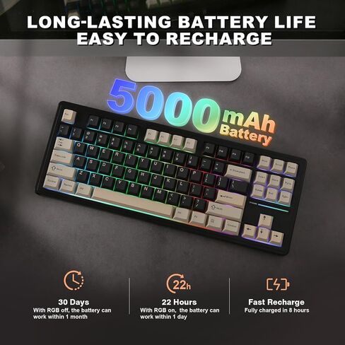 YUNZII YZ87 75% Gasket Mechanical Keyboard,TKL Wireless Hot Swappable Bluetooth Gaming Keyboard with 4-Layer Padding,BT5.0/2.4Ghz/Type-C NKRO RGB Keyboard for Linux/Win/Mac(Black,Milk Switch) in Saudi Arabia