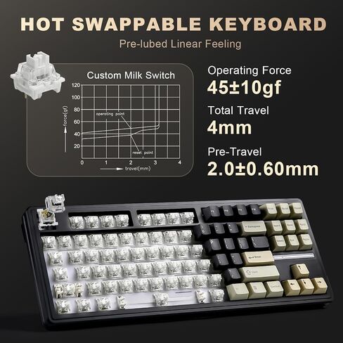 YUNZII YZ87 75% Gasket Mechanical Keyboard,TKL Wireless Hot Swappable Bluetooth Gaming Keyboard with 4-Layer Padding,BT5.0/2.4Ghz/Type-C NKRO RGB Keyboard for Linux/Win/Mac(Black,Milk Switch) in Saudi Arabia
