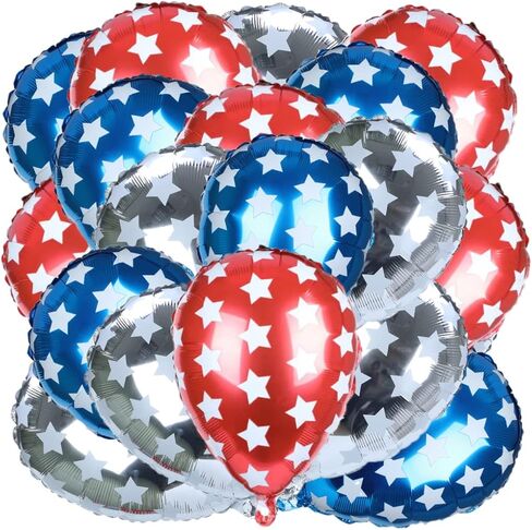 9 قطع بالونات انفجارية باللون الأزرق والأحمر والأبيض لعيد الاستقلال - 22 بوصة 4 يوليو سبايك ستاربورست ستار مخروط بالون - بالون فويل يوم الذكرى الأمريكي لديكورات الحفلات الوطنية in Kuwait