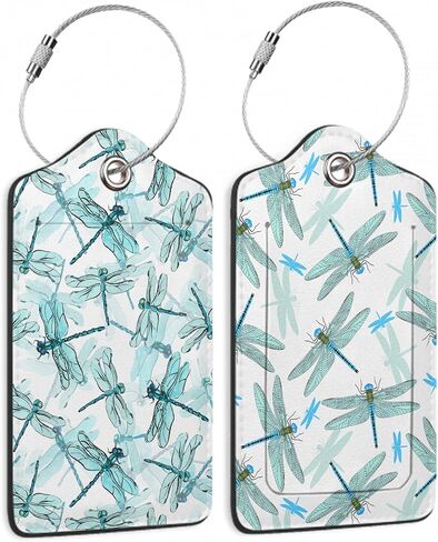 Watercolor with Elegant Dragonfly Luggage Tags for Suitcases, 2 Pack Cute PU Leather Suitcase Tag Identifiers with Address Card for Baggage Tag in Saudi Arabia