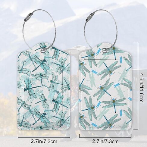 Watercolor with Elegant Dragonfly Luggage Tags for Suitcases, 2 Pack Cute PU Leather Suitcase Tag Identifiers with Address Card for Baggage Tag in Saudi Arabia