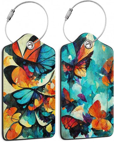 Watercolor with Elegant Dragonfly Luggage Tags for Suitcases, 2 Pack Cute PU Leather Suitcase Tag Identifiers with Address Card for Baggage Tag in Saudi Arabia