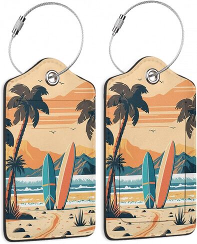 Abstract Night Moon and Mountains Luggage Tags for Suitcases, 2 Pack Cute PU Leather Suitcase Tag Identifiers with Address Card for Baggage Tag in Saudi Arabia