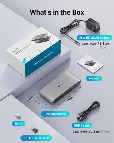 uni USB C Docking Station Triple Display 13-in-1 Displaylink Docking with 4K 2×HDMI & 2×DisplayPort, 100W Charging for Laptop, USB-C Data, Ethernet, Audio,4 USB A Ports for MacOS, Windows in Saudi Arabia