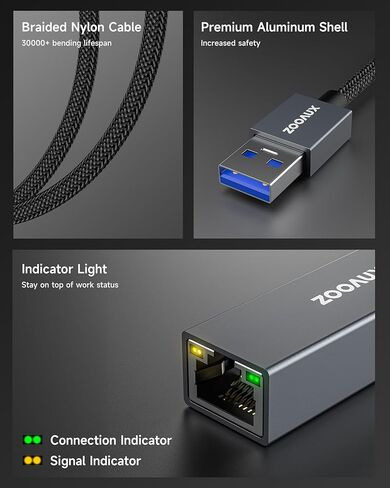 محول USB إلى إيثرنت، محول ZOOAUX USB 3.0 إلى RJ45 بسرعة 1000 ميجابت في الثانية جيجابت LAN متوافق مع أجهزة MacBook وSurface وأجهزة الكمبيوتر المحمول التي تعمل بنظام Windows وXP وMac/Linux in Kuwait