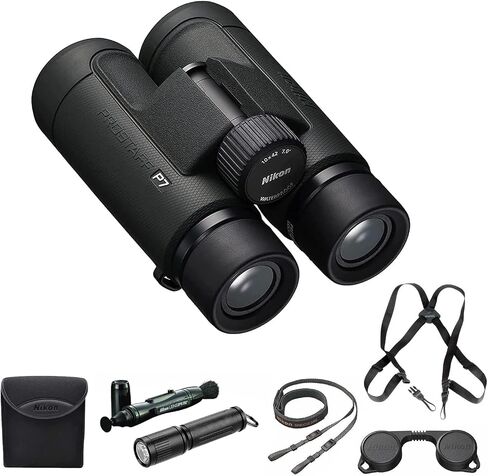 Nikon PROSTAFF P7 10x42 Waterproof Binocular for Adults | Small & Compact Travel Binoculars for Bird Watching | Binocular Harness Strap, Lens Pen Cleaning System, & Flashlight Bundle Set in Saudi Arabia