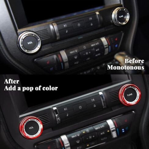 غطاء مقبض التحكم في مستوى صوت السيارة لسيارة Ford Mustang 2015-2023، قطعتان من الألومنيوم لضبط مستوى الصوت وغطاء أزرار لملحقات Mustang الداخلية (أحمر) in Kuwait