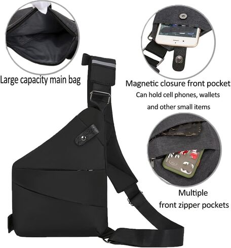 North Carry Slim Sling Bag,Fashion Anti-thief Slim Sling Bag,2024 New North Carry Slim Sling Bag for Women & Men (Color : Black right shoulder) in Saudi Arabia