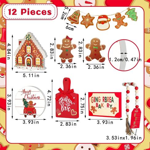12 Pieces Christmas Tiered Tray Decor Christmas Santa Claus Table Decor Rustic Table Centerpiece Christmas Wooden Signs Farmhouse Tiered Tray Country Decor for Home Room Table Fireplace (Santa Claus) in Saudi Arabia