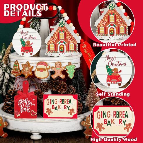 12 Pieces Christmas Tiered Tray Decor Christmas Santa Claus Table Decor Rustic Table Centerpiece Christmas Wooden Signs Farmhouse Tiered Tray Country Decor for Home Room Table Fireplace (Santa Claus) in Saudi Arabia