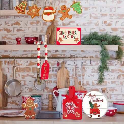 12 Pieces Christmas Tiered Tray Decor Christmas Santa Claus Table Decor Rustic Table Centerpiece Christmas Wooden Signs Farmhouse Tiered Tray Country Decor for Home Room Table Fireplace (Santa Claus) in Saudi Arabia