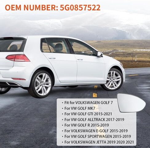 استبدال زجاج المرآة الجانبية للركاب الحسي مع لوحة دعم ساخنة لسيارة Volkswagen Golf 7 VW Golf MK7 2015-2021 Golf GTI 5G0857522 (الجانب الأيمن) in Kuwait
