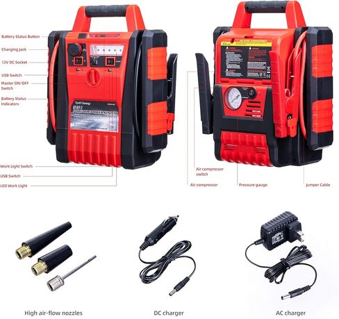 1700 Peak Portable Power Station car Jump Starter,Jump Starter with air Compressor,Car Jumper Battery Pack with 2.1A USB Ports and DC 12V Socket,Jump Boxes for Vehicles,Battery Clamps in Kuwait