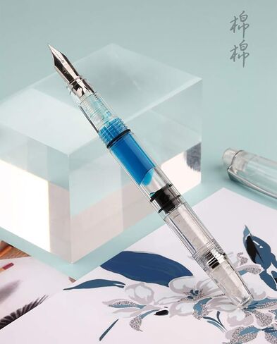 نظام تعبئة مكبس قلم حبر Lanxivi Penbbs 494، قلم توضيحي شفاف ذو نقطة دقيقة مع علبة أقلام ورقية in Kuwait