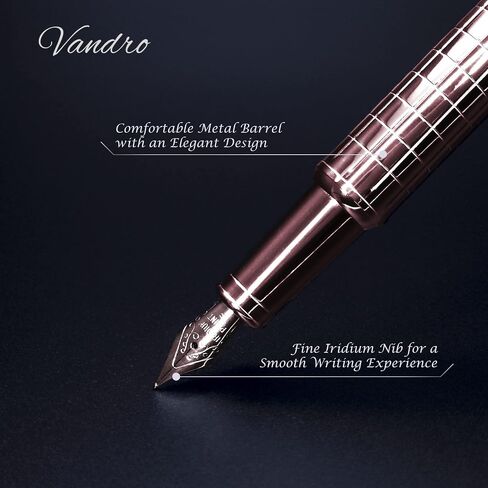 Vandro Complete Luxury Fountain Pen Set - Comfortable Grip with Smooth Fine Nib - Includes 10 Pack Ink Cartridges, Black Ink Bottle, Ink Refill Converter & Gift Box - Black in Kuwait