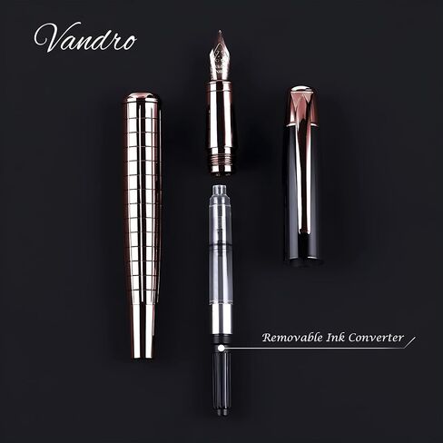 Vandro Complete Luxury Fountain Pen Set - Comfortable Grip with Smooth Fine Nib - Includes 10 Pack Ink Cartridges, Black Ink Bottle, Ink Refill Converter & Gift Box - Black in Kuwait