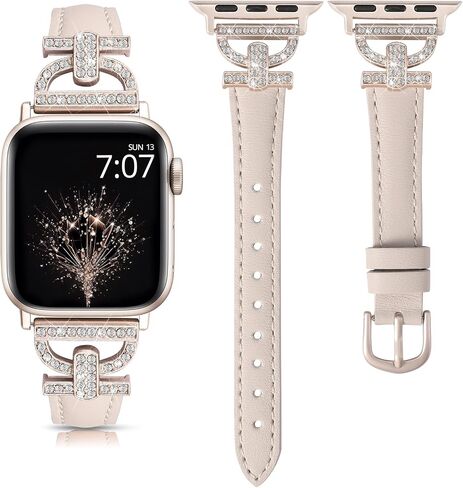 سوار جلدي من TOYOUTHS متوافق مع سوار ساعة Apple 38/40/41/42/44/45/49 مم Ultra 2 للسيدات مع حزام رفيع رفيع أنيق مع سوار مشبك معدني ماسي على شكل D لسلسلة iWatch SE 9 8 7 6 5 4 3 2 1 in Kuwait