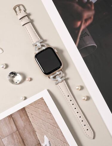 سوار جلدي من TOYOUTHS متوافق مع سوار ساعة Apple 38/40/41/42/44/45/49 مم Ultra 2 للسيدات مع حزام رفيع رفيع أنيق مع سوار مشبك معدني ماسي على شكل D لسلسلة iWatch SE 9 8 7 6 5 4 3 2 1 in Kuwait