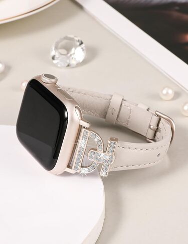 سوار جلدي من TOYOUTHS متوافق مع سوار ساعة Apple 38/40/41/42/44/45/49 مم Ultra 2 للسيدات مع حزام رفيع رفيع أنيق مع سوار مشبك معدني ماسي على شكل D لسلسلة iWatch SE 9 8 7 6 5 4 3 2 1 in Kuwait