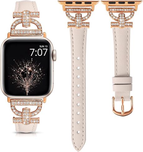 سوار جلدي من TOYOUTHS متوافق مع سوار ساعة Apple 38/40/41/42/44/45/49 مم Ultra 2 للسيدات مع حزام رفيع رفيع أنيق مع سوار مشبك معدني ماسي على شكل D لسلسلة iWatch SE 9 8 7 6 5 4 3 2 1 in Kuwait