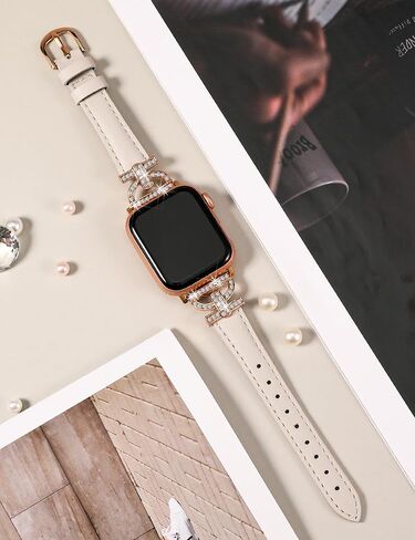 سوار جلدي من TOYOUTHS متوافق مع سوار ساعة Apple 38/40/41/42/44/45/49 مم Ultra 2 للسيدات مع حزام رفيع رفيع أنيق مع سوار مشبك معدني ماسي على شكل D لسلسلة iWatch SE 9 8 7 6 5 4 3 2 1 in Kuwait