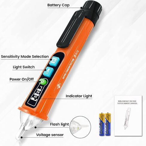 Voltage Tester, X-XIANQI Non Contact Voltage Tester Detector, Electric Tester Pen, Electricity Tester Dual Range 12V-1000V/48V-1000V, Live Wire Tester with LED Flashlight, Buzzer(2 Pack Orange) in Saudi Arabia
