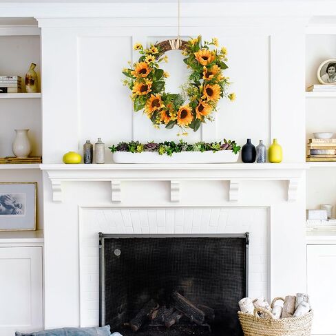 Sunm Boutique Artificial Sunflowers Wreath with A Piece of String, Spring Yellow Sunflowers Door Wreath Decorative Floral Wreath with Sunflowers & Green Leaves for Front Door Porch Window Wall, 14" in Kuwait