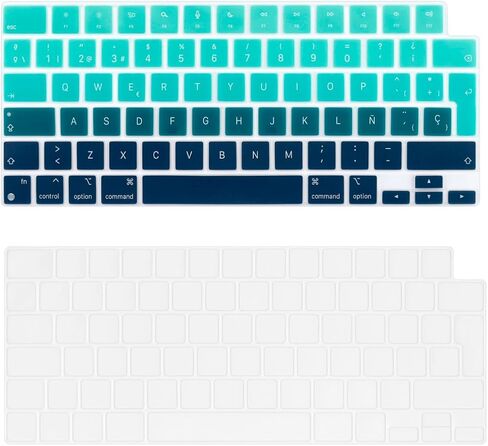 غطاء لوحة مفاتيح رفيع إسباني مكون من قطعتين بتصميم الاتحاد الأوروبي لجهاز MacBook Air 13.6 بوصة 15.3 بوصة (A2681 A2941)/MacBook Pro 14 بوصة 16 بوصة A2991 A2992 A2779 A2780 A2442 A2485، سيليكون (رمادي متدرج) in Kuwait