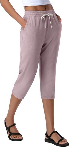 Pioneer Camp Women's Capri Yoga Pants Wide Leg Loose Stretch Athletic Sweatpants Causal Cropped Pajama Pants with Pockets in Saudi Arabia