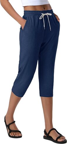Pioneer Camp Women's Capri Yoga Pants Wide Leg Loose Stretch Athletic Sweatpants Causal Cropped Pajama Pants with Pockets in Saudi Arabia