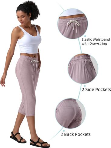 Pioneer Camp Women's Capri Yoga Pants Wide Leg Loose Stretch Athletic Sweatpants Causal Cropped Pajama Pants with Pockets in Saudi Arabia