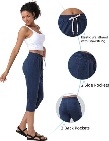 Pioneer Camp Women's Capri Yoga Pants Wide Leg Loose Stretch Athletic Sweatpants Causal Cropped Pajama Pants with Pockets in Saudi Arabia