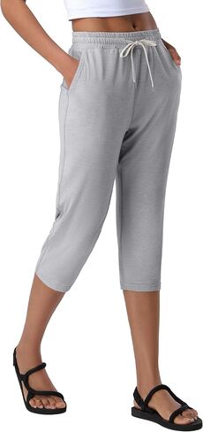 Pioneer Camp Women's Capri Yoga Pants Wide Leg Loose Stretch Athletic Sweatpants Causal Cropped Pajama Pants with Pockets in Saudi Arabia