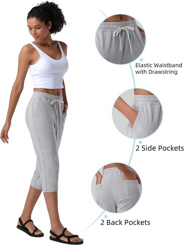 Pioneer Camp Women's Capri Yoga Pants Wide Leg Loose Stretch Athletic Sweatpants Causal Cropped Pajama Pants with Pockets in Saudi Arabia