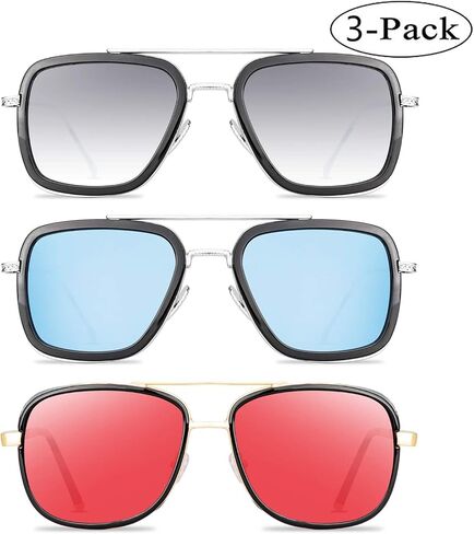 Tony Stark Sunglasses 3 Pack Sunglasses for Men Women Vintage Aviator Square Metal Frame ，Spider Man Glasses in Saudi Arabia