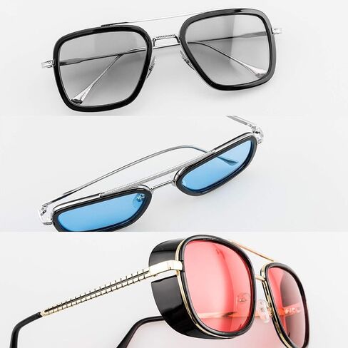 Tony Stark Sunglasses 3 Pack Sunglasses for Men Women Vintage Aviator Square Metal Frame ，Spider Man Glasses in Saudi Arabia