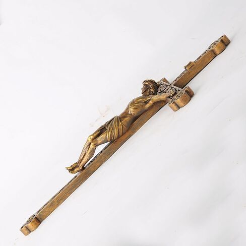 صليب حائط صليب يسوع الكاثوليكي قبل الميلاد، صليب معلق على الحائط الديني، هدية زفاف كاثوليكية، مرسومة يدويًا بلمسة نهائية معدنية ذهبية، ارتفاع 30.48 سم مصنوع يدويًا بواسطة Buildclassic in Kuwait