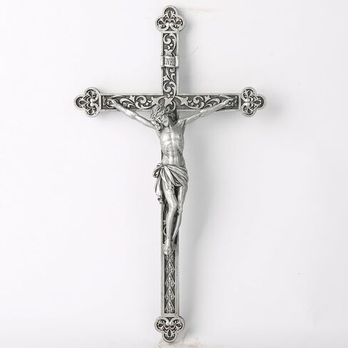 BC Catholic Crucifix Wall Cross, Jesus Christ Wall Home Decor, Metal Carve Look, Realistic Finish, 12" H Hand Painted by Buildclassic in Saudi Arabia