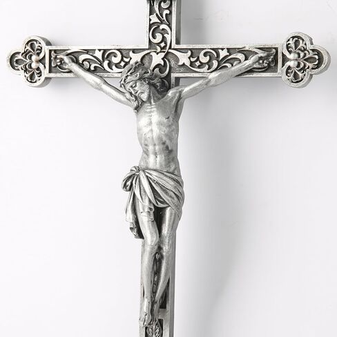 BC Catholic Crucifix Wall Cross, Jesus Christ Wall Home Decor, Metal Carve Look, Realistic Finish, 12" H Hand Painted by Buildclassic in Saudi Arabia