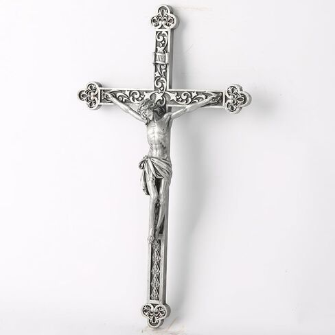 BC Catholic Crucifix Wall Cross, Jesus Christ Wall Home Decor, Metal Carve Look, Realistic Finish, 12" H Hand Painted by Buildclassic in Saudi Arabia