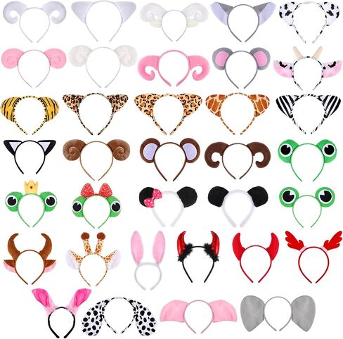 35 قطعة آذان الحيوانات Headbands حديقة الحيوان الغابة الحيوان آذان القط الشعر هوب الأرنب النمر النمر زي الديكور سفاري لوازم الحفلات صالح in Saudi Arabia