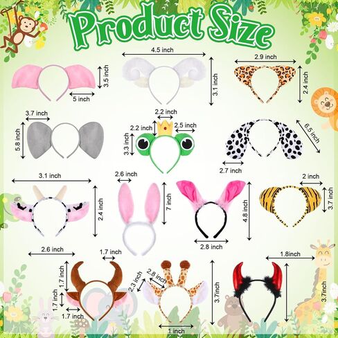 35 قطعة آذان الحيوانات Headbands حديقة الحيوان الغابة الحيوان آذان القط الشعر هوب الأرنب النمر النمر زي الديكور سفاري لوازم الحفلات صالح in Saudi Arabia